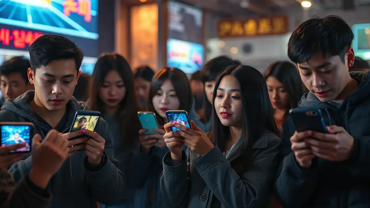 스마트폰으로 숏폼 콘텐츠를 시청하는 젊은이들